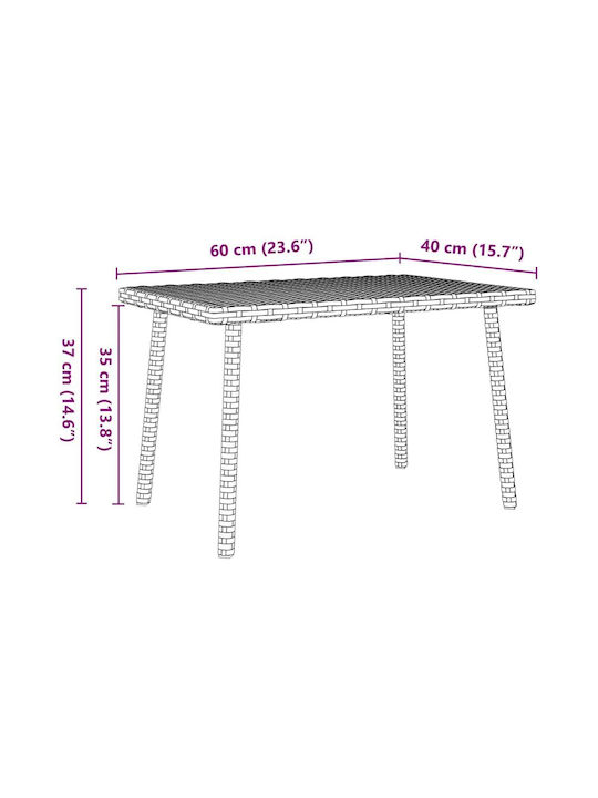 Sitting Room Outdoor Free Standing Rattan Table Gray 60x40x37cm