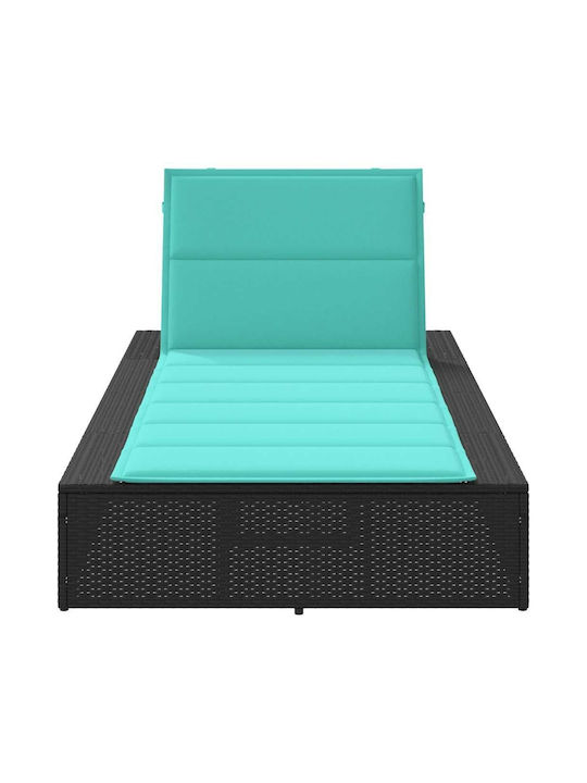 Șezlong Rattan cu Pernă Negru 210x100x28cm