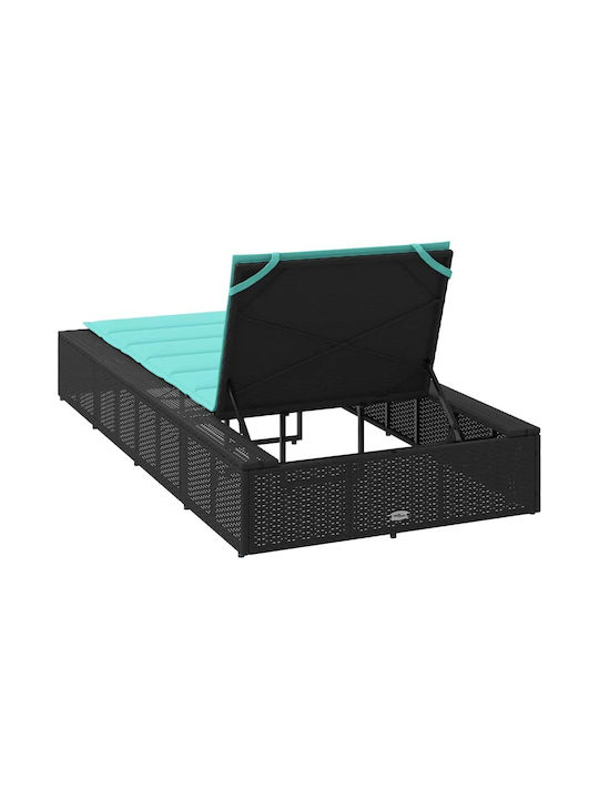 Șezlong Rattan cu Pernă Negru 210x100x28cm