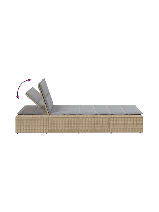 Șezlong Rattan cu Pernă Bej 210x100x28cm