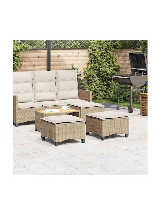 Garden Stool Cube Outdoor Rattan with Beige Cushion 2 Pieces 55x55x36cm