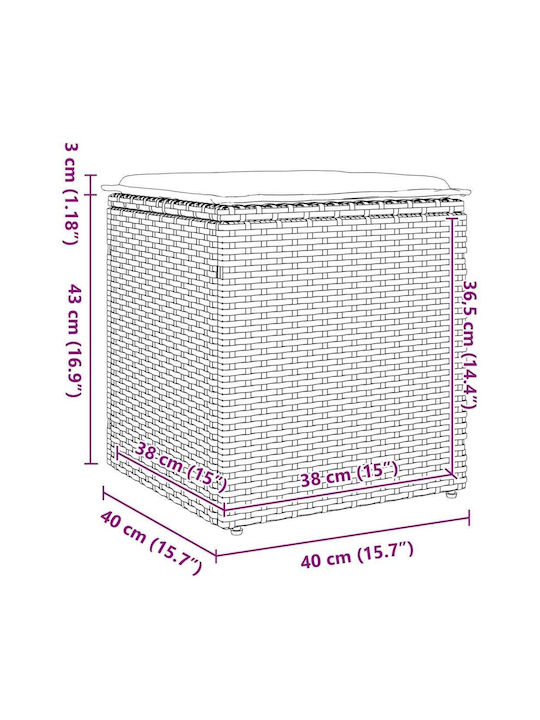 Garden Stool Cube Outdoor Rattan with Grey Cushion 2 Pieces 40x40x43cm