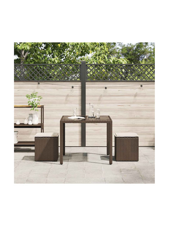 Garden Stool Cube Outdoor Rattan with Cushion Brown 2 Pieces 40x40x43cm