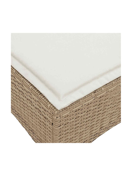 Garden Stool Cube Outdoor Rattan with Beige Cushion 2 Pieces 55x55x36cm