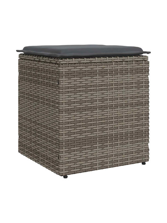 Garden Stool Cube Outdoor Rattan with Grey Cushion 2 Pieces 40x40x43cm