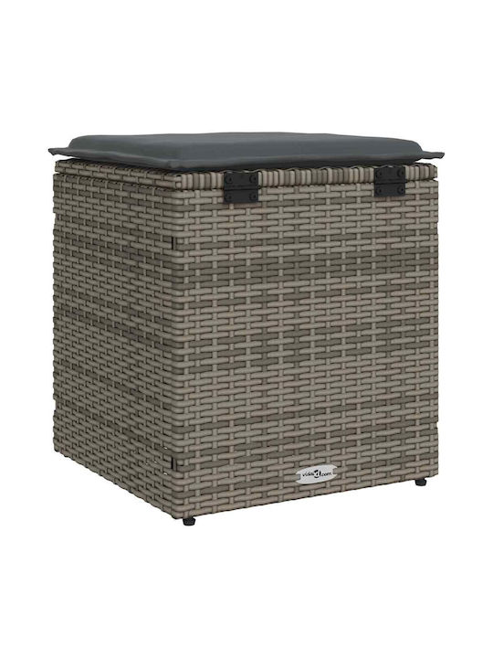 Garden Stool Cube Outdoor Rattan with Grey Cushion 2 Pieces 40x40x43cm