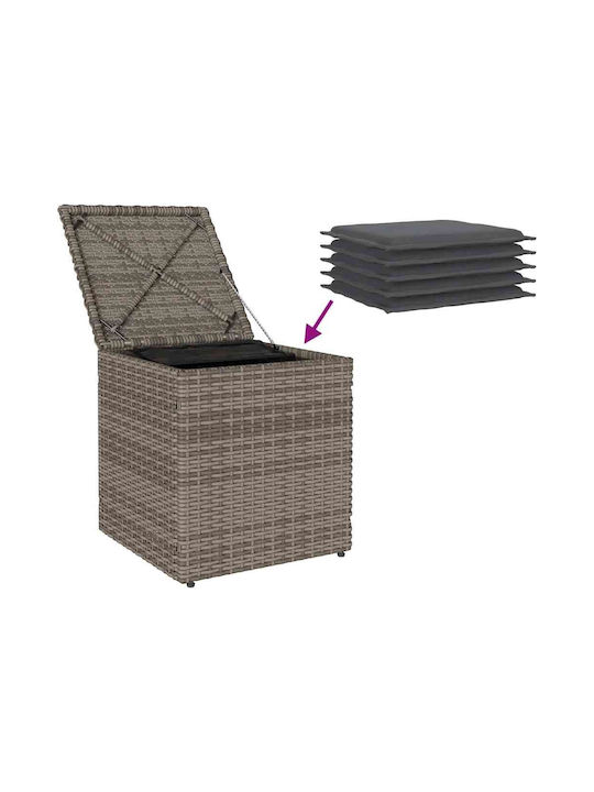Garden Stool Cube Outdoor Rattan with Grey Cushion 2 Pieces 40x40x43cm