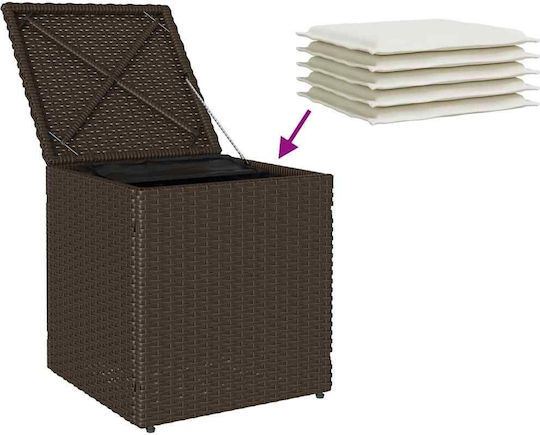 Garden Stool Cube Outdoor Rattan with Cushion Brown 2 Pieces 40x40x43cm