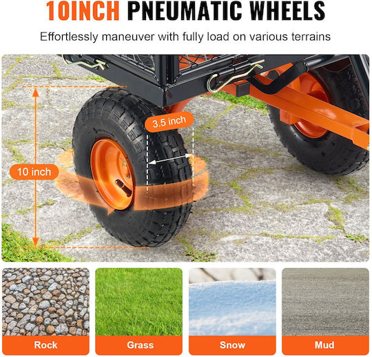 Dump Cart Garden Cart Log Transport Metallic Four-wheel with Maximum Load Weight 181kg 25.5x25.5cm.
