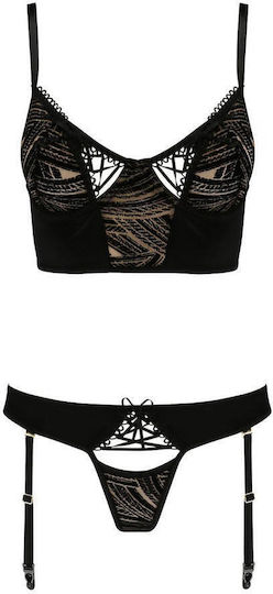 Casmir Lingerie Lara Sexy Σετ Εσωρούχων με Ζαρτιέρες Μαύρο 2τμχ
