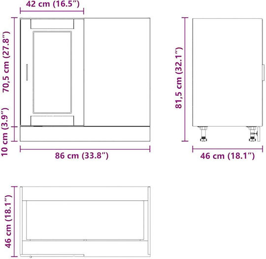 Eckschrank Boden Grey 86x46x81.5Stück