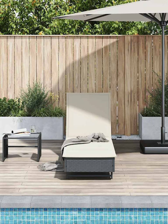 Liegestuhl Rattan mit Kissen & Rädern Schwarz 200x55x25.5cm.