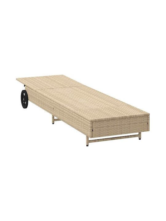 Ξαπλώστρα Rattan με Μαξιλάρι & Ρόδες Μπεζ 200x55x25.5εκ.