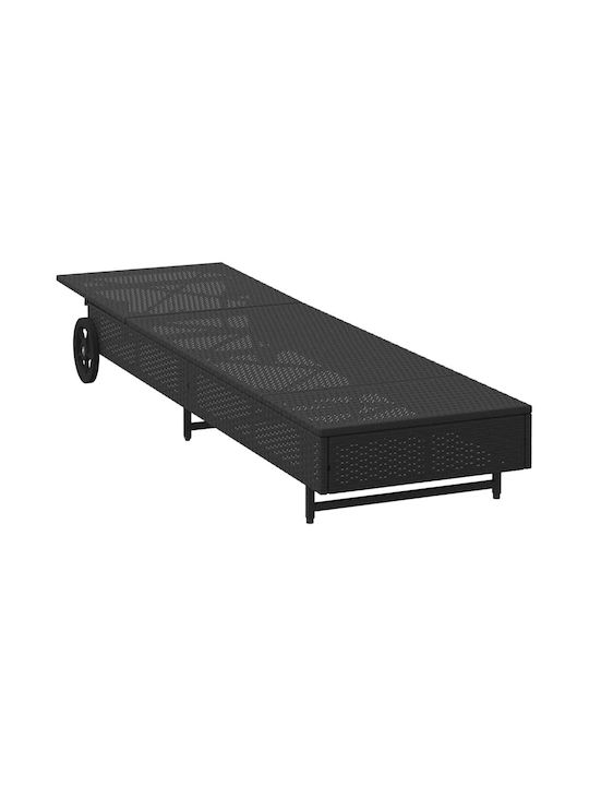 Liegestuhl Rattan mit Kissen & Rädern Schwarz 200x55x25.5cm.