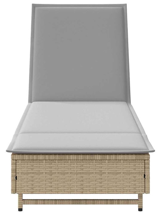 Ξαπλώστρα Rattan με Μαξιλάρι & Ρόδες Γκρι 200x55x25.5εκ.