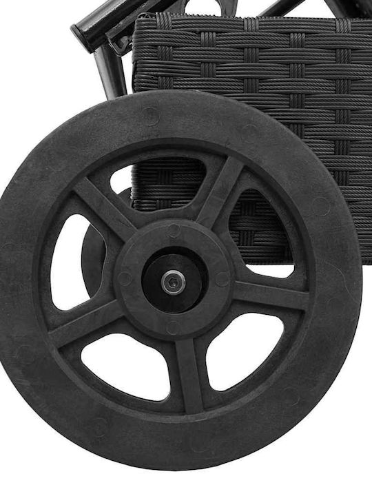 Liegestuhl Rattan mit Kissen & Rädern Schwarz 200x55x25.5cm.