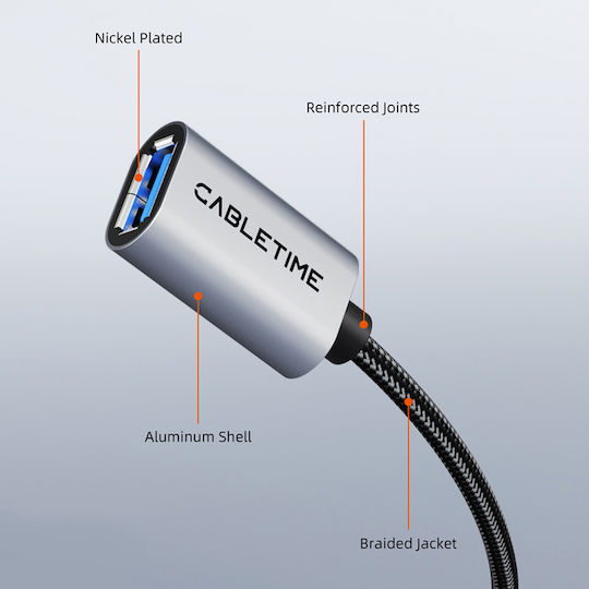 Cabletime USB 2.0 Kabel USB-A-Stecker - USB-A-Buchse Schwarz 2m CT-AMAF1-AG2