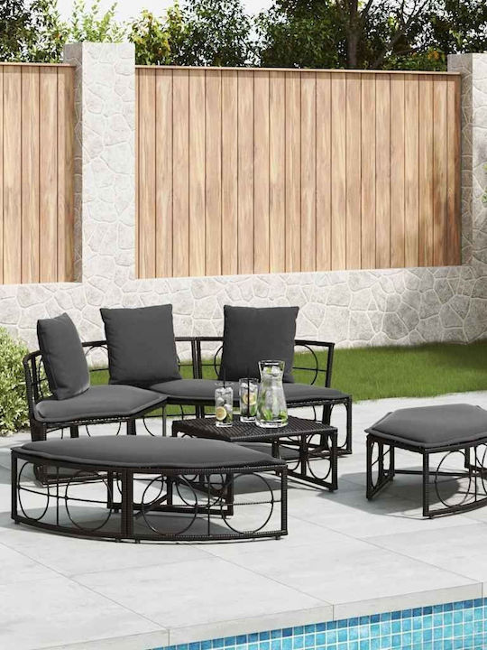 Pat de lounge pentru exterior fără baldachin negru din ratan sintetic negru 160 x 50 x 3,8 cm