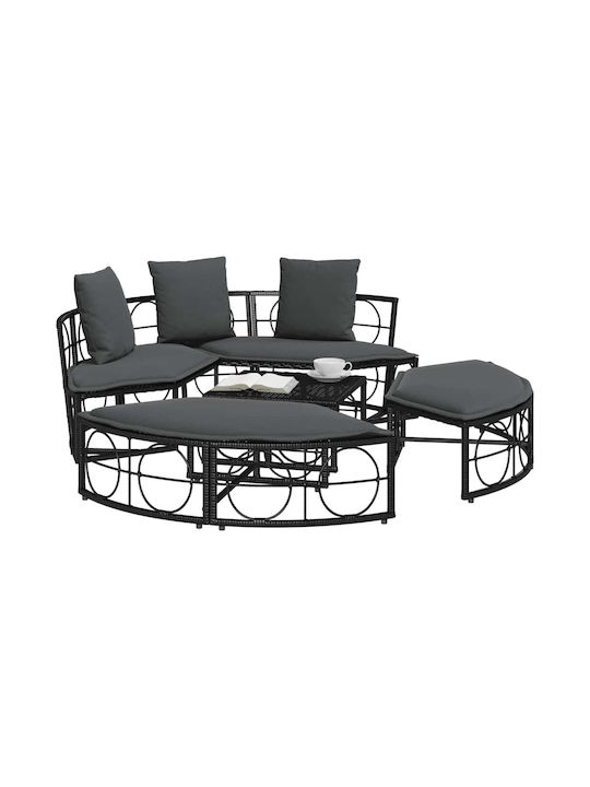 Pat de lounge pentru exterior fără baldachin negru din ratan sintetic negru 160 x 50 x 3,8 cm
