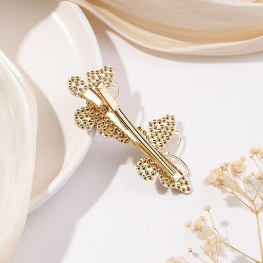 Hair Clip with Bow and Butterfly Gold