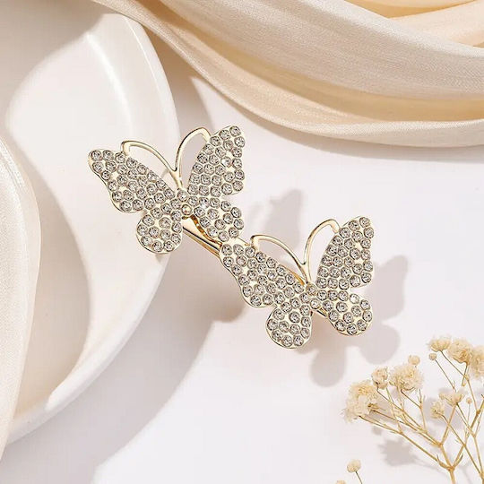 Hair Clip with Bow and Butterfly Gold