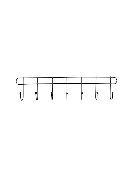Uncle George Metal Wall Hanger With 7 Hooks Black 46x5x10cm