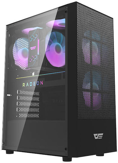 Darkflash A290 + 3 fans Gaming Midi Tower Computer Case with Window Panel and RGB Lighting Black