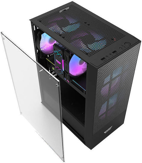 Darkflash A290 + 3 fans Gaming Midi Tower Κουτί Υπολογιστή με Πλαϊνό Παράθυρο και RGB Φωτισμό Black