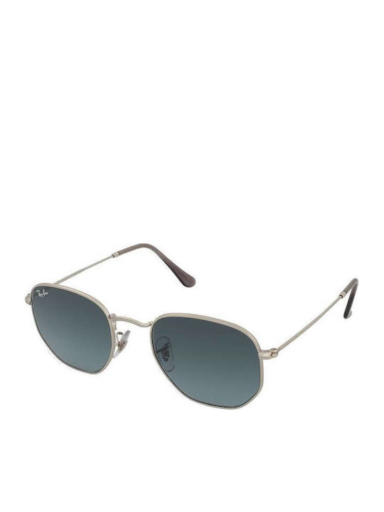 Ray Ban Hexagonal Unisex Ochelari de soare cu Argintiu Cadru și Albastru Degradati Oglindă Lentilă RB3548N 003/3M