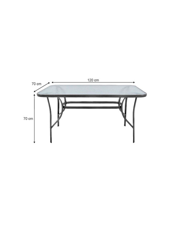 Baleno Outdoor Dinner Free Standing Table with Glass Surface and Metal Frame Anthracite 120x70x72cm