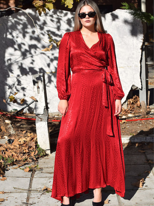 Rochie Maxi de Seara Satin Wrap-Around Roșie