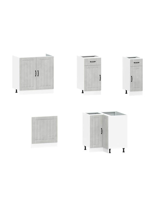 Lucca Kitchen Cabinet Set Wall & Floor with Countertop Grey Concrete 301x46x141.5cm