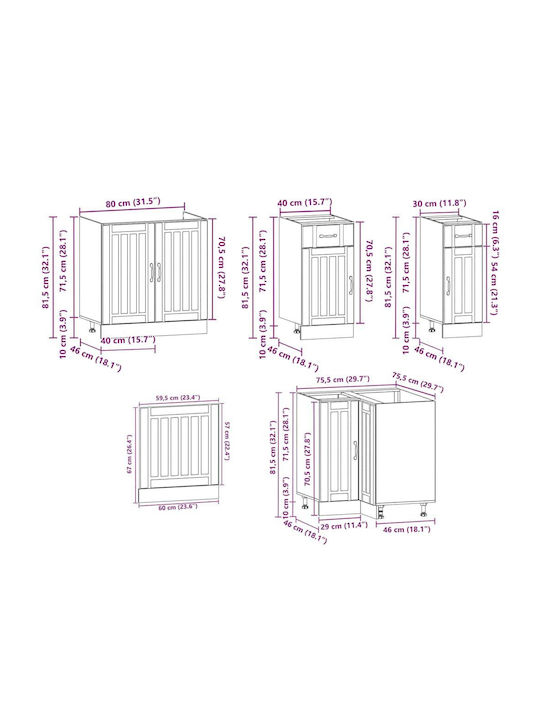Lucca Kitchen Cabinet Set Wall & Floor with Countertop Grey Concrete 301x46x141.5cm
