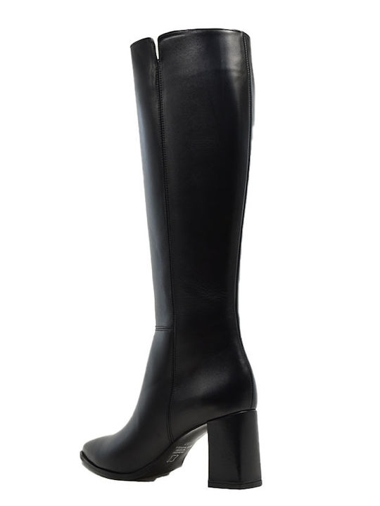 Leather Medium Heel Women's Boots with Zipper Λ Black