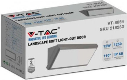 V-TAC Wall-Mounted Outdoor Ceiling Light LED IP65 12W with Warm White Light 26.5x12x8.1εκ.