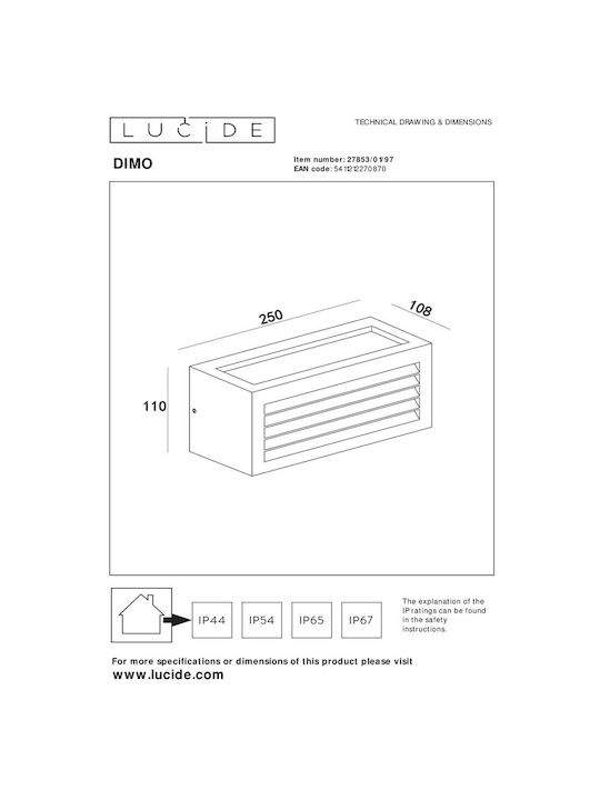 Lucide Lightning Dimo Wall-Mounted Outdoor Ceiling Light E27 IP54