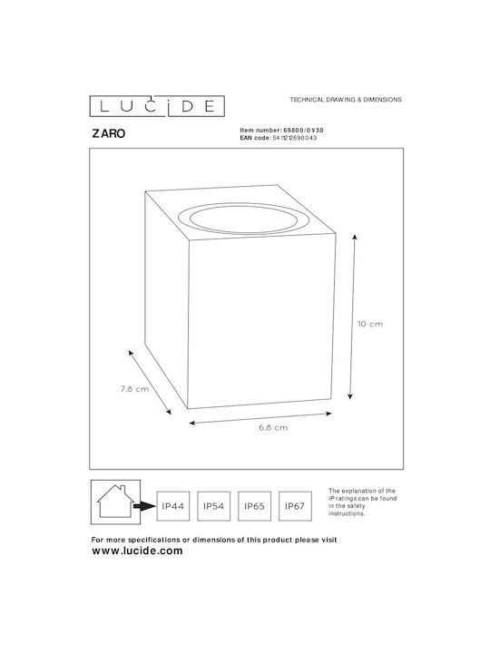 Lucide Lightning Zaro Wall-Mounted Outdoor Spot Light GU10 IP44