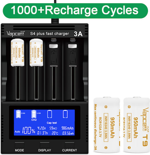 Vapcell 16340 T9 Battery 950mah 3a