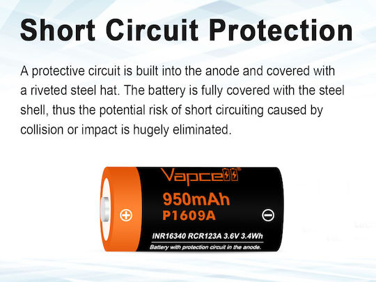 Baterie Vapcell 16340 P1609a 950mAh 3A