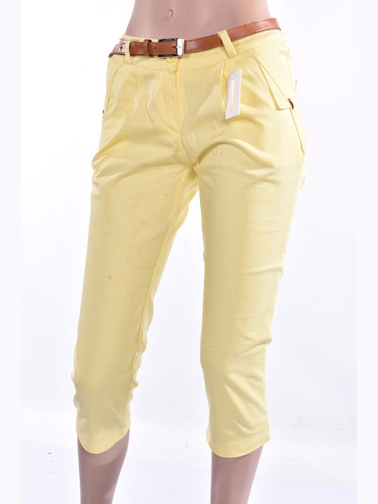 Raiden Women's Fabric Capri Trousers Yellow