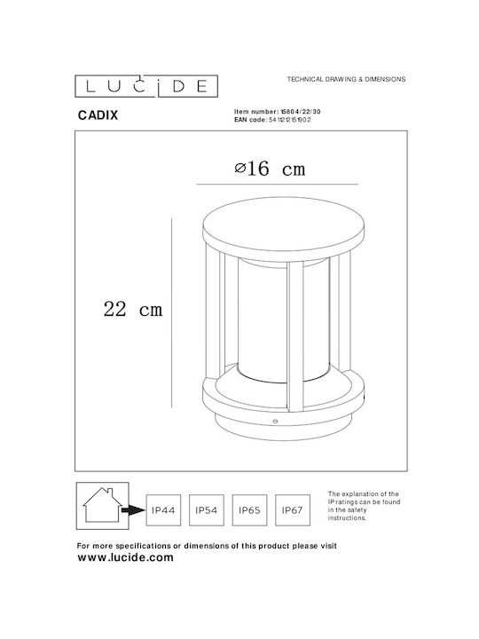 Lucide Lightning Cadix Φωτιστικό Φαναράκι Εξωτερικού Χώρου 15W IP65 για Ντουί E27 Μαύρο