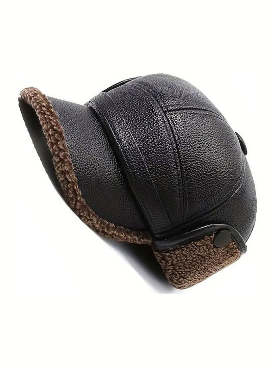 Luciano Faketti Winter Warm Artificial Leather Fleece Lined Thick Windproof Baseball Cap Ears Fashionable Brown Knitted Design Comfort in Cold Winter Clothing