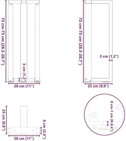 vidaXL Metallisches Möbelbein 2Stücke Für Tisch / Beistelltisch / Büro 25x28x72cm Anthrazit