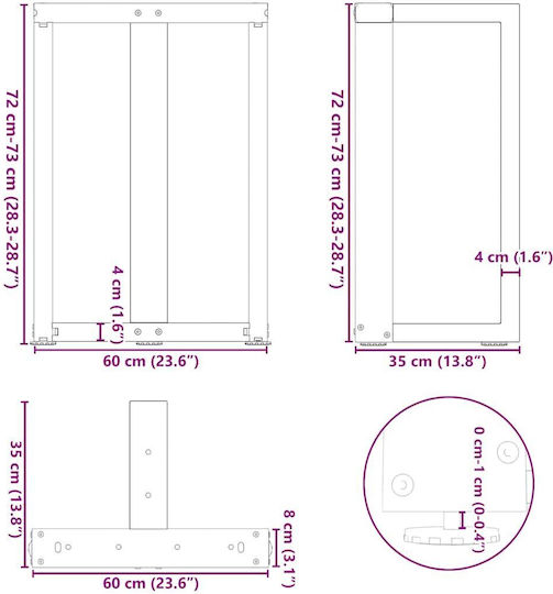 vidaXL Metallisches Möbelbein 2 Stück Für Tisch / Beistelltisch / Büro 60x35x72cm Anthrazit