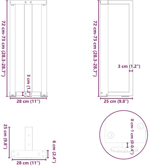 vidaXL Металик Крак На Мебел 2 Бройки Подходящ За Маса / Малка Маса / Офис 25x28x72см Бял