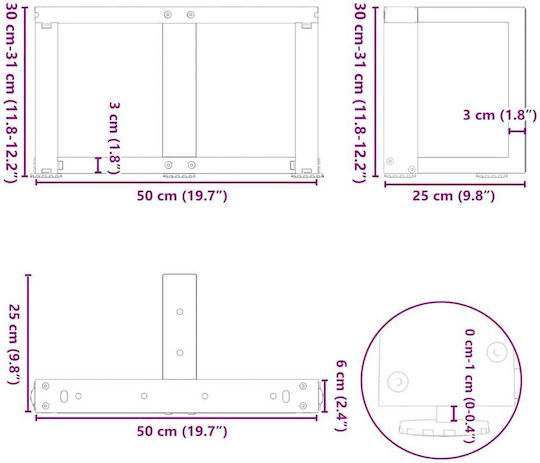 vidaXL Metallisches Möbelbein 2 Stück Für Tisch / Beistelltisch / Büro 50x25x30cm Anthrazit