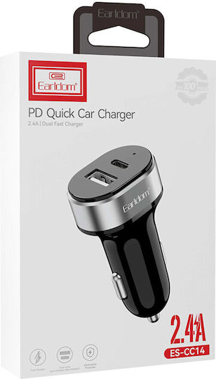 Earldom Es-cc14 Car Charger 2.4A with one Port: 1xUSB with Cable Micro-USB Black Color