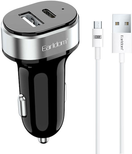Earldom Es-cc14 Car Charger 2.4A with one Port: 1xUSB with Cable Micro-USB Black Color