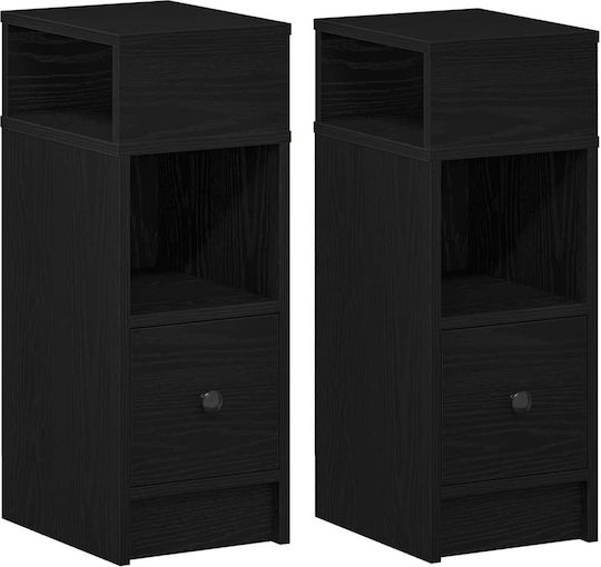 Wooden Black Bedside Tables 2 Pieces 25x31x66cm Wooden Black Bedside Tables 2 Pieces 25x31x66cm