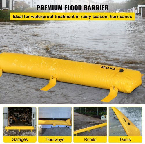 Vevor Flood Bag 24 Ft X 12 In Reusable PVC Waterproof Tubes Yellow F24ft20in12in1ocov0